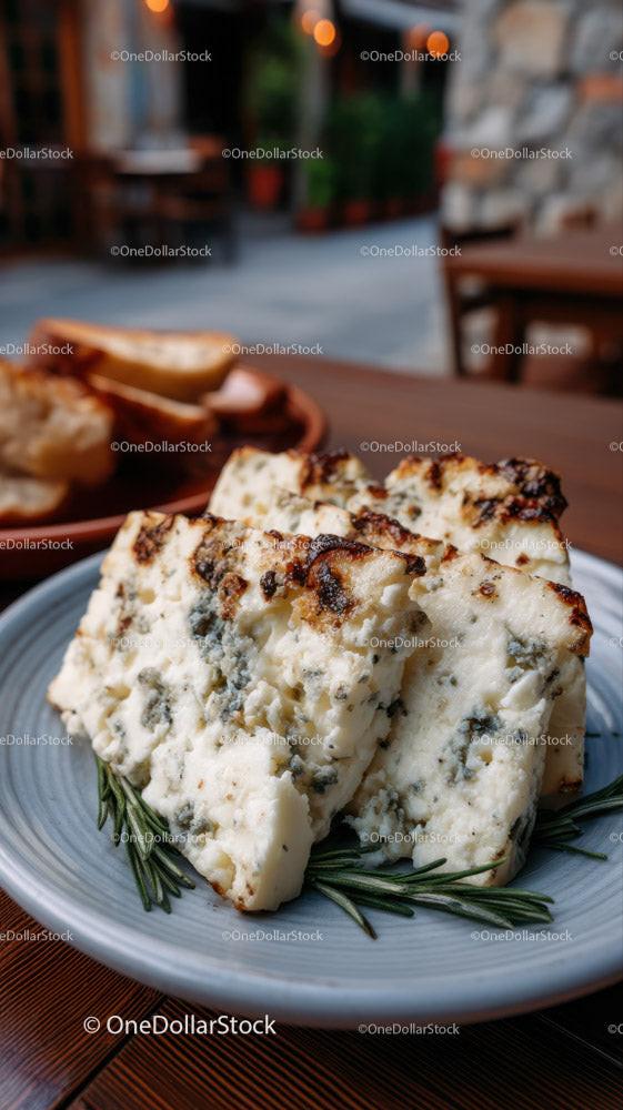 Blue Cheese and Rustic Bread on Decorative Plate in Food Setting Stock Photo Bundle preview 29