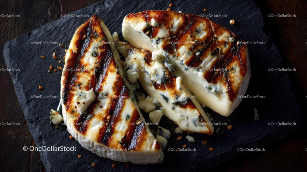 Artisan Blue Cheese Wheel on Dark Rustic Surface in Gourmet Food Setting Stock Photo Bundle preview 25