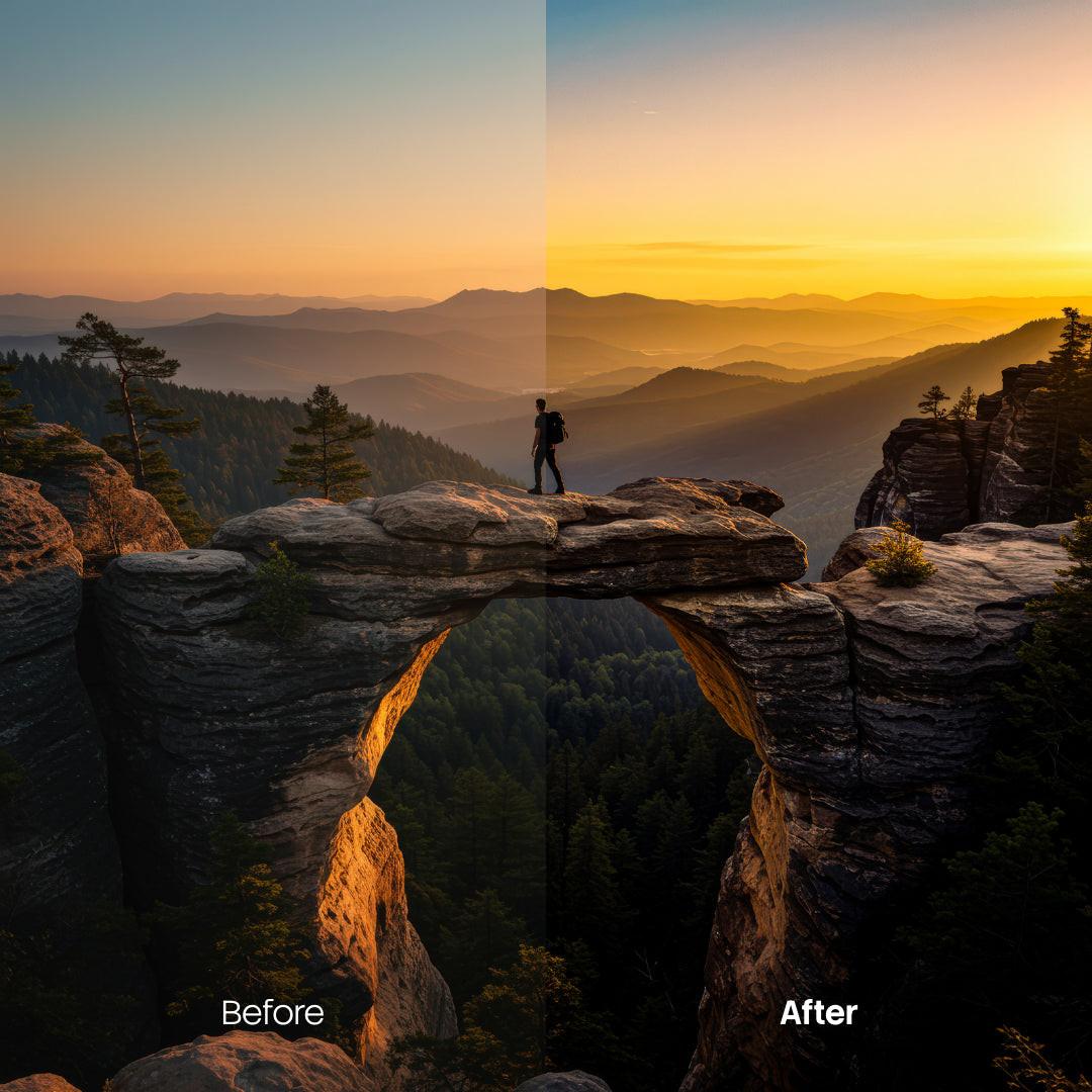 Before and after Sunshine LUT Pack effect
