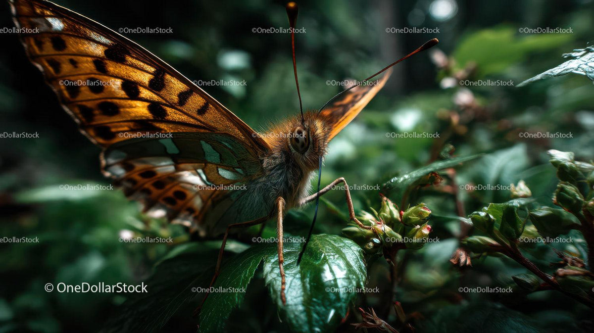 Colorful Butterfly Resting Among Green Garden Leaves