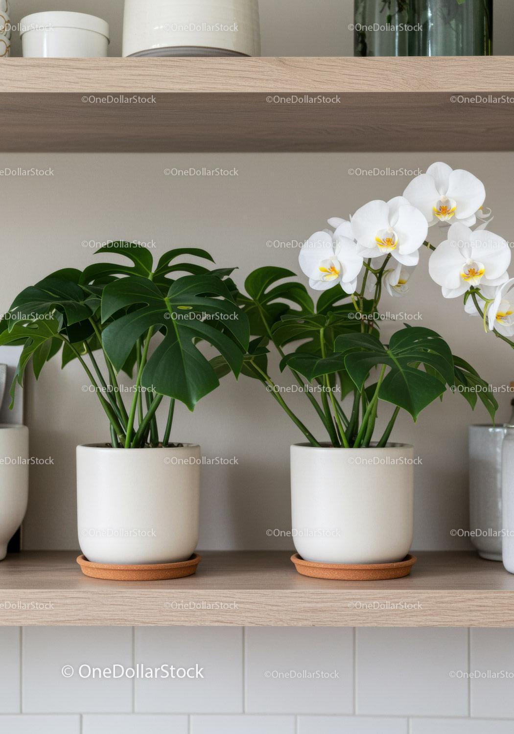 Elegant White Orchid and Green Foliage Plant in Modern Indoor Decor
