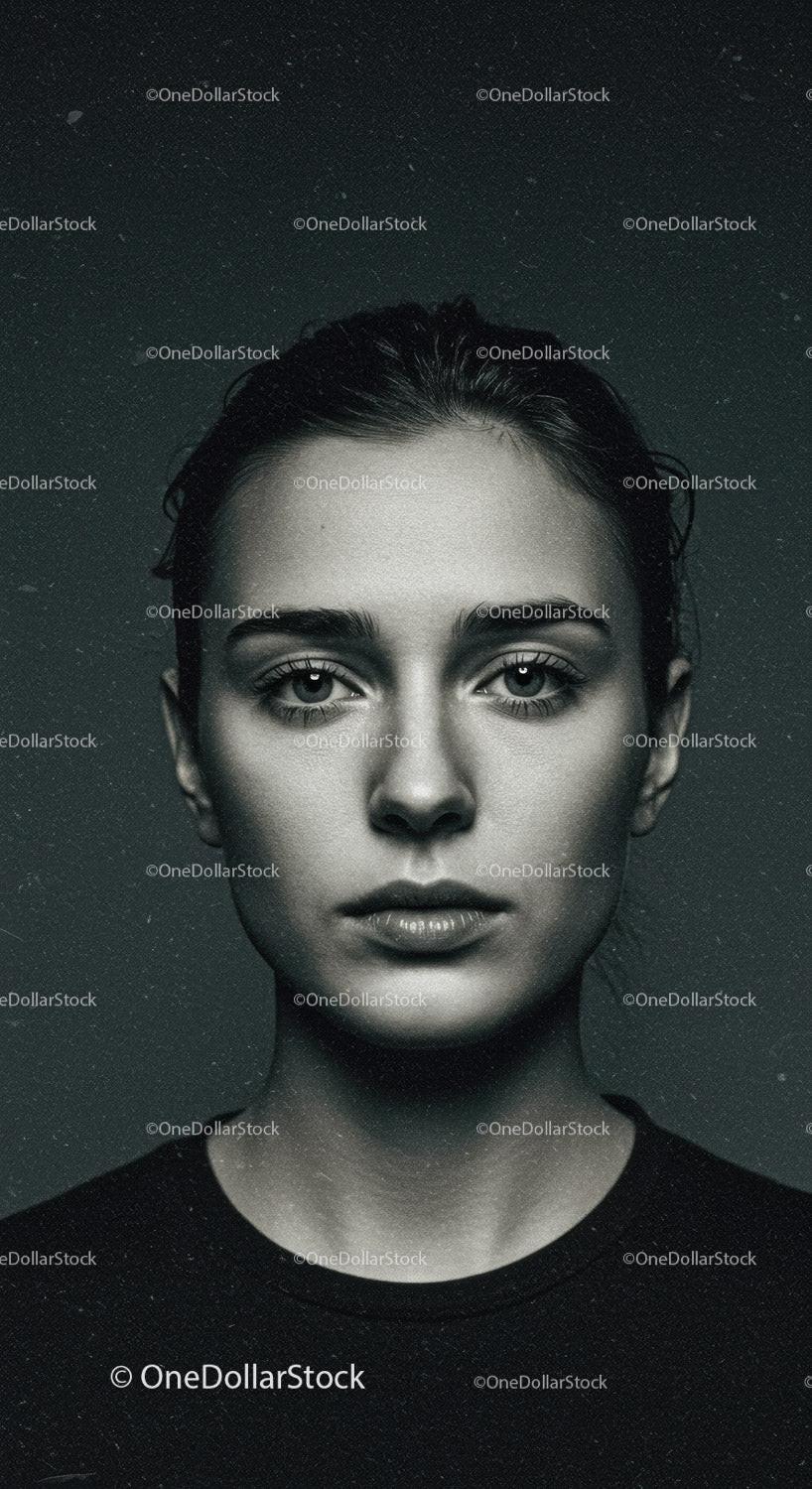 Serene young woman with calm expression in studio