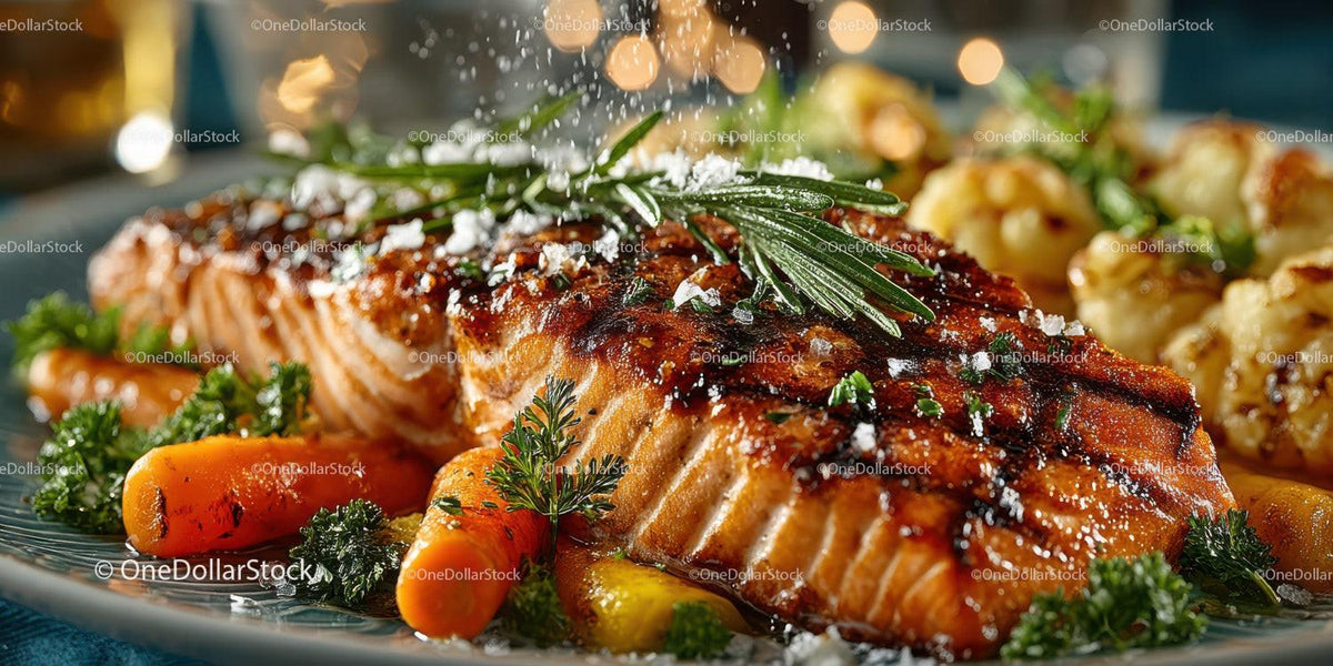 Fresh Grilled Salmon with Vegetable Side Dish and Herbs