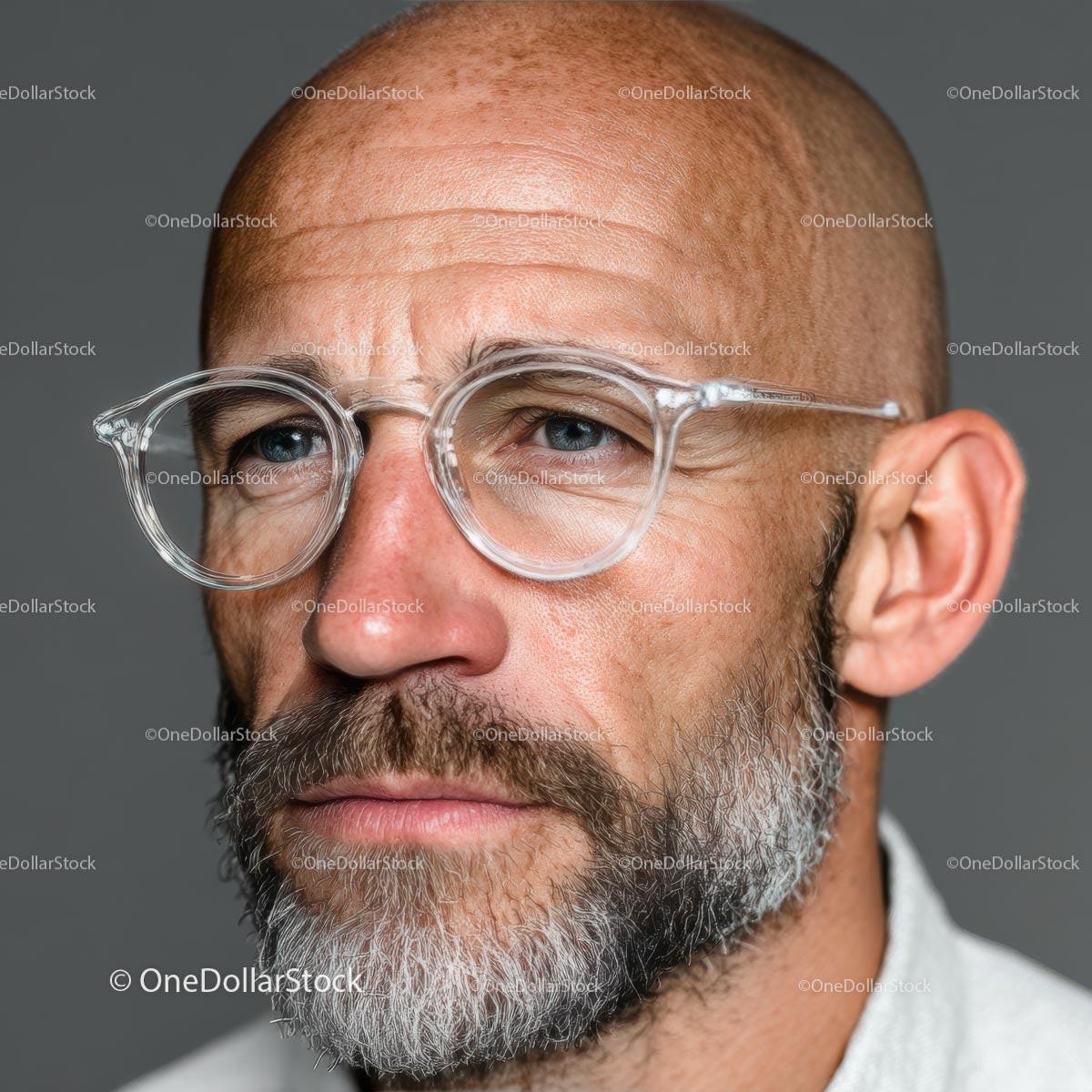 Mature Man with Glasses and a Thoughtful Expression in Portrait Stock Photo Bundle preview 9