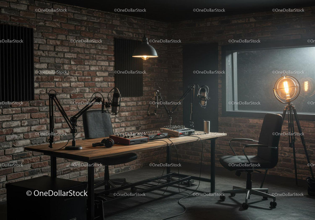 Urban Recording Studio with Microphones and Sound Equipment