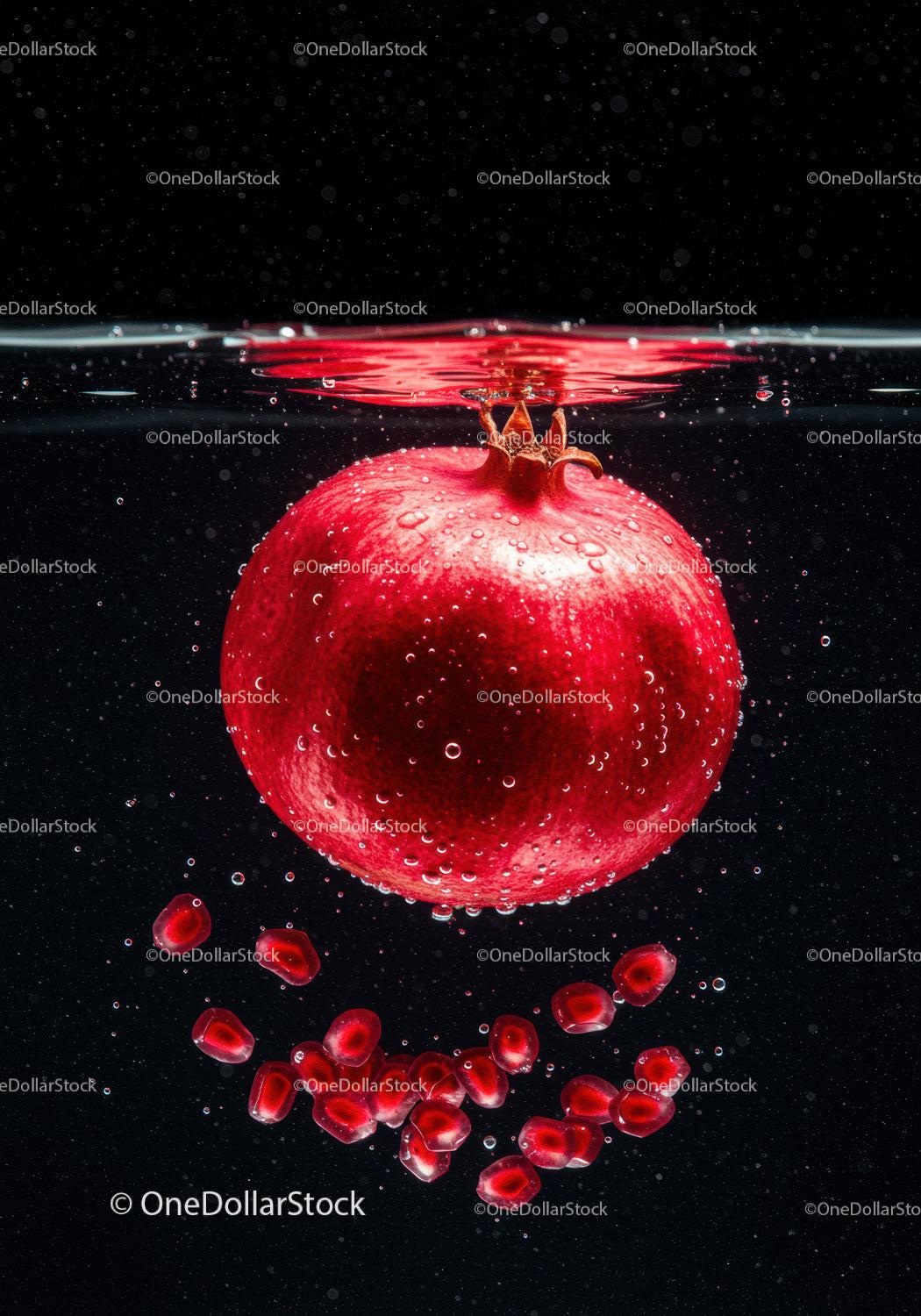 Fresh Pomegranate and Seeds Submerged in Water
