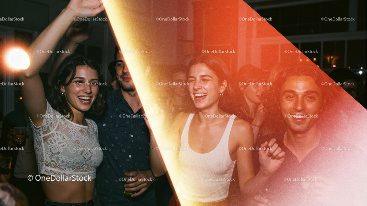 Before and after Disco Light Photo Overlays effect
