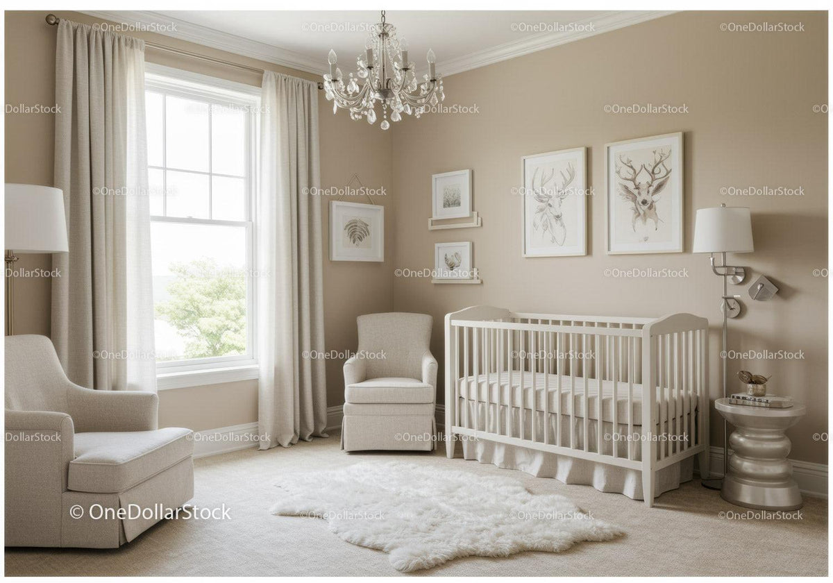 Bright Nursery Room with White Crib and Elegant Decor