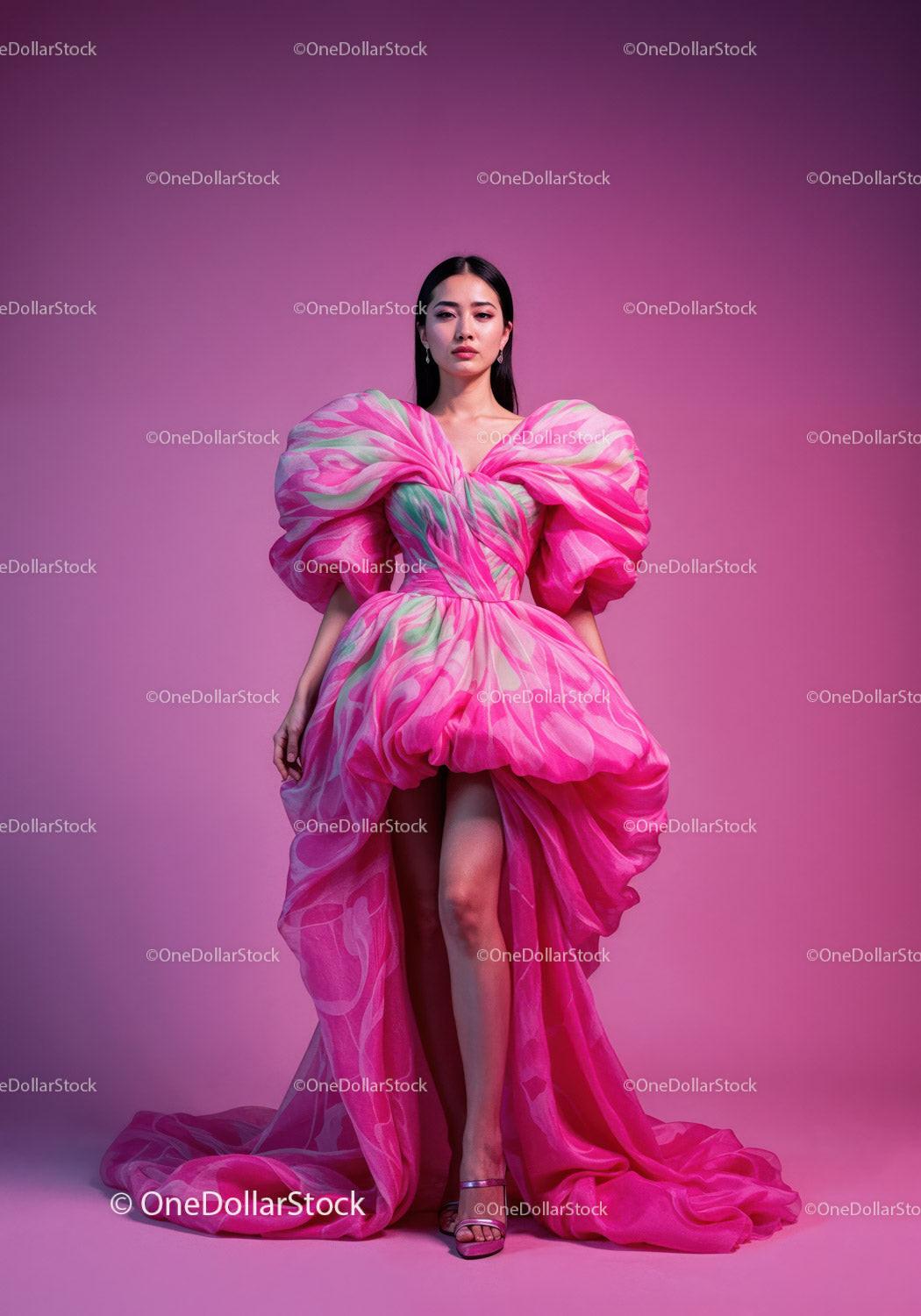 Elegant Female Model in Pink Dress with Vibrant Studio Lighting Stock Photo Bundle preview 17