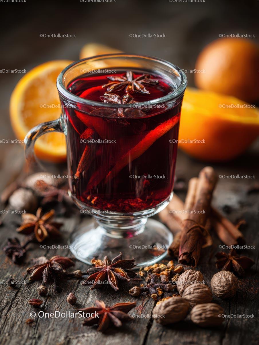 Delicious Mulled Wine with Spices and Orange Slices Stock Photo Bundle preview 12