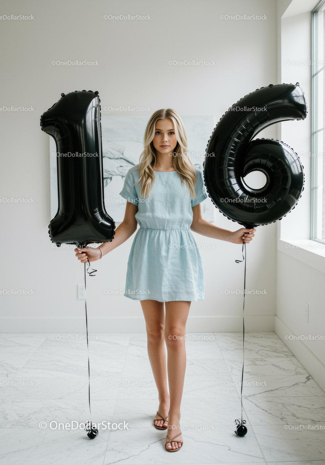 Teenage girl celebrating sixteenth birthday indoors