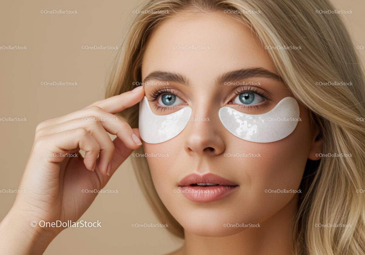 Woman Wearing Under-Eye Gel Patches for Rejuvenation and Skin Care