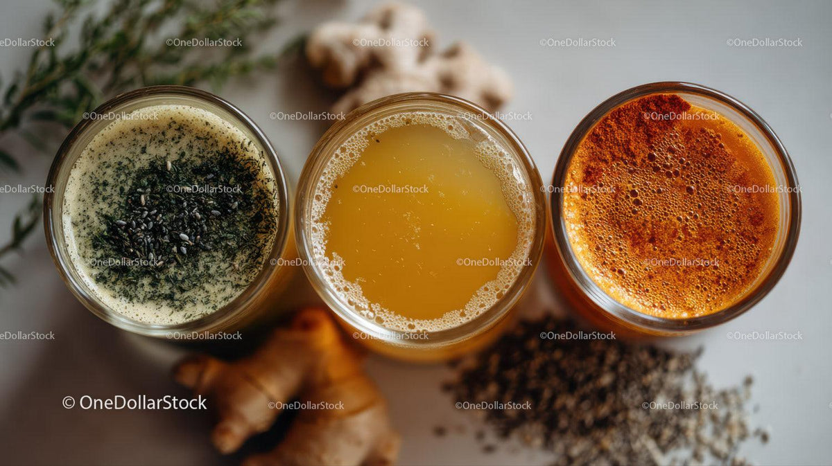 Herbal Tea Trio with Ginger and Honey in Glasses