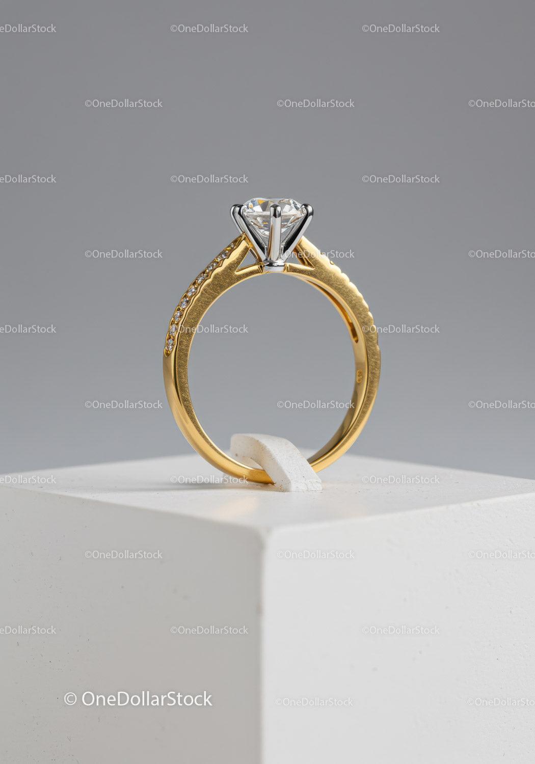 Elegant Diamond Engagement Ring with Gold Wedding Band