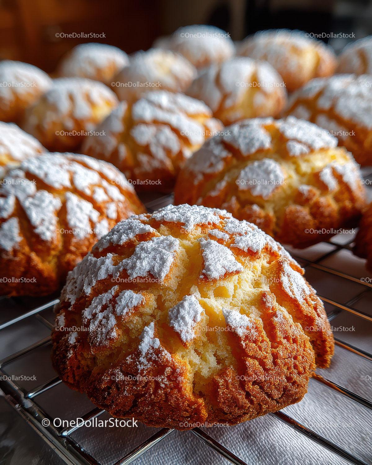 Golden Cream Puffs with Powdered Sugar and Almond Garnish for Dessert Stock Photo Bundle preview 18