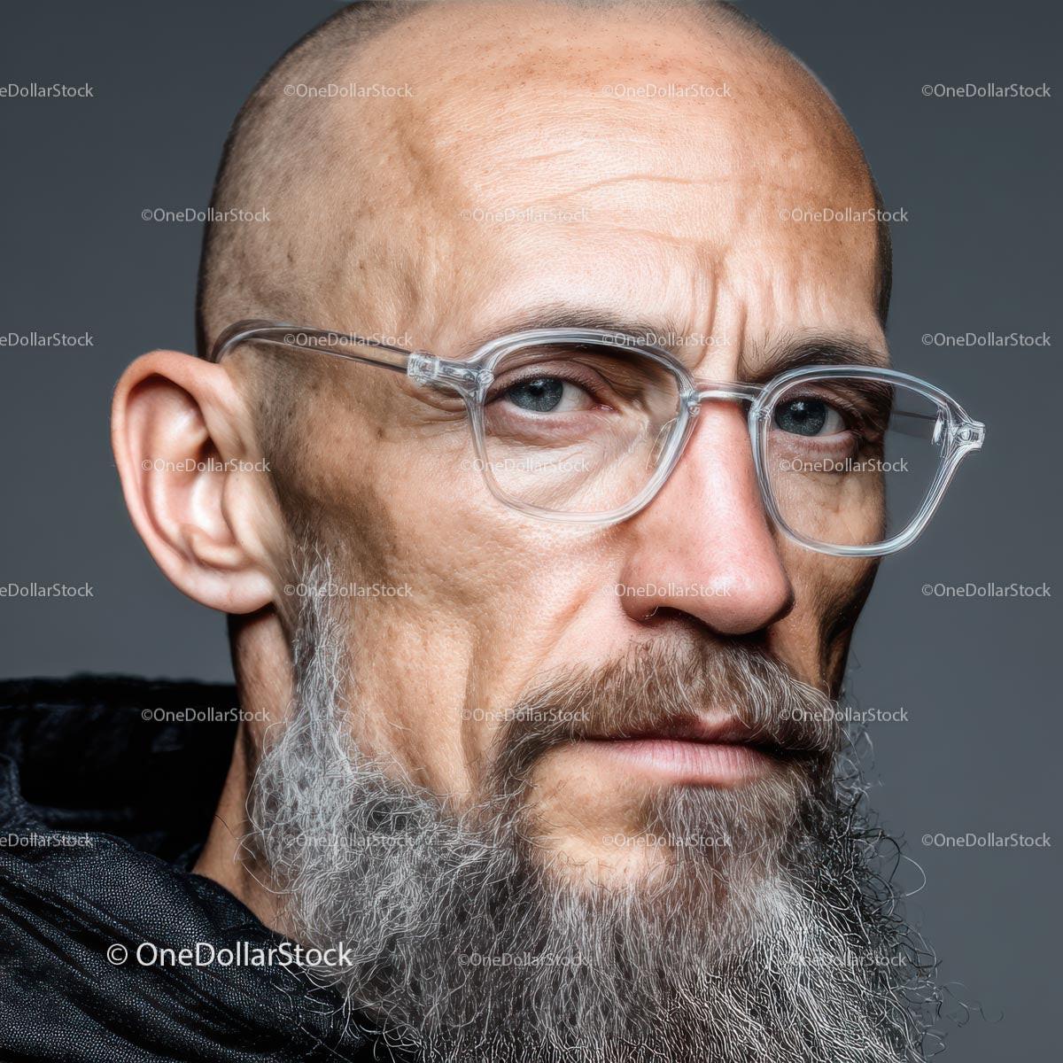 Mature Man with Glasses and a Thoughtful Expression in Portrait Stock Photo Bundle preview 5