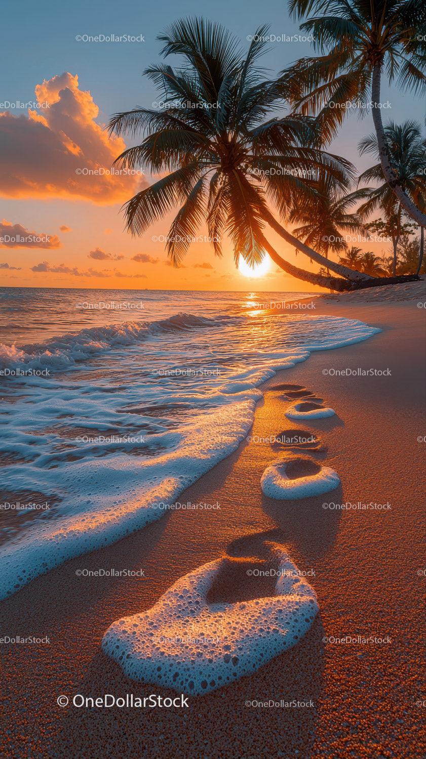 Scenic Tropical Beach Sunset with Palm Trees and Ocean Waves Stock Photo Bundle preview 27