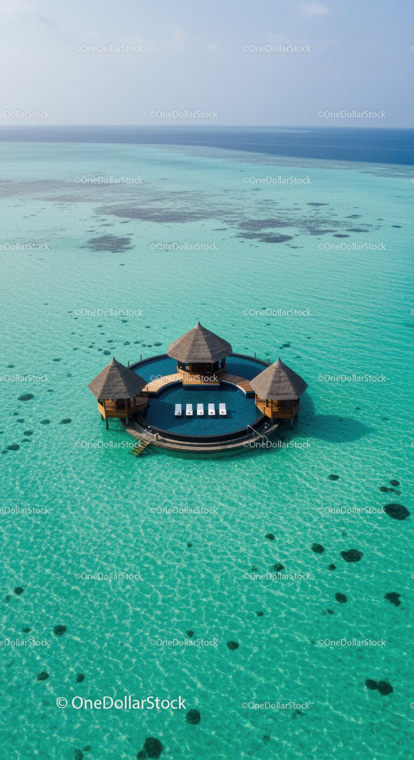 Overwater Bungalow in Turquoise Lagoon with Panoramic Ocean View
