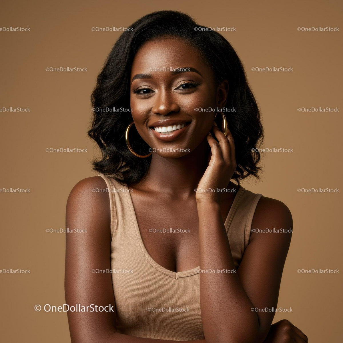 Elegant African American Woman with Stylish Jewelry and Warm Smile