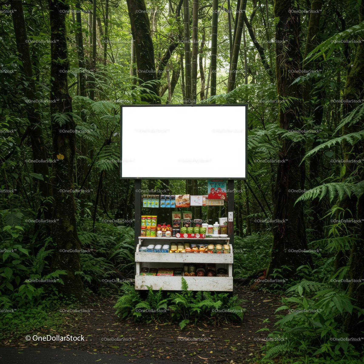 Outdoor vending machine stocked in lush green forest JPG Mockup Image preview