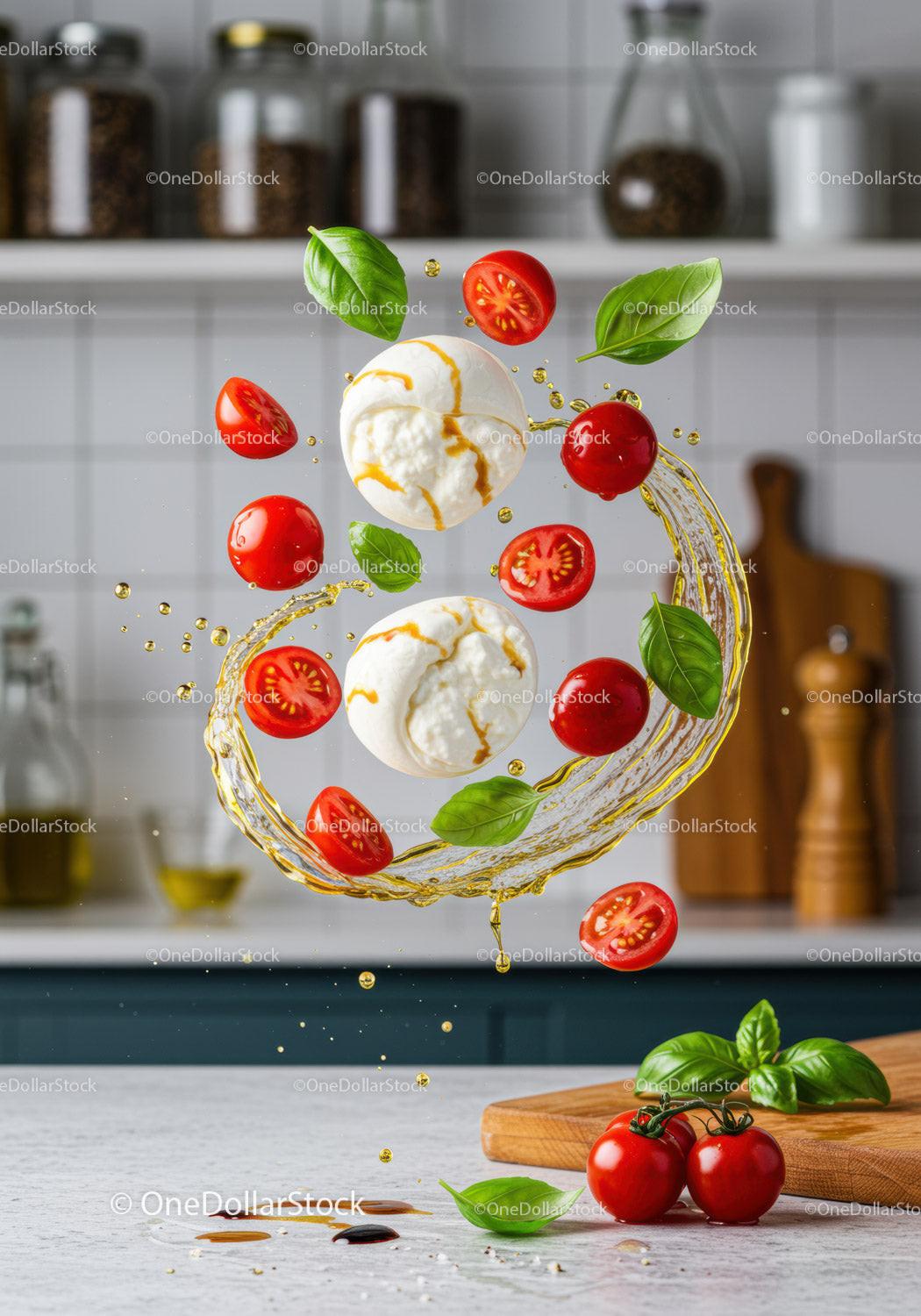 Fresh Burrata Cheese with Cherry Tomatoes and Basil Leaves