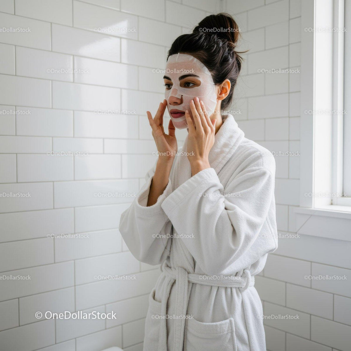 Woman Applying Facial Mask in Spa Setting for Healthy Skin