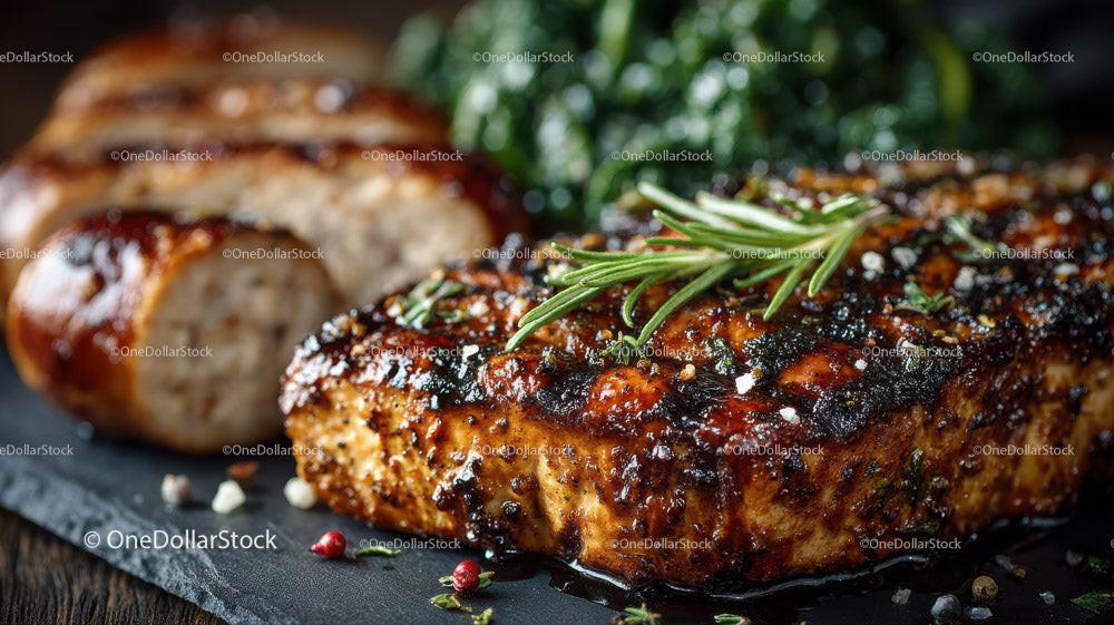 Grilled Beef Ribs with Fresh Green Herbs on Plate Stock Photo Bundle preview 22