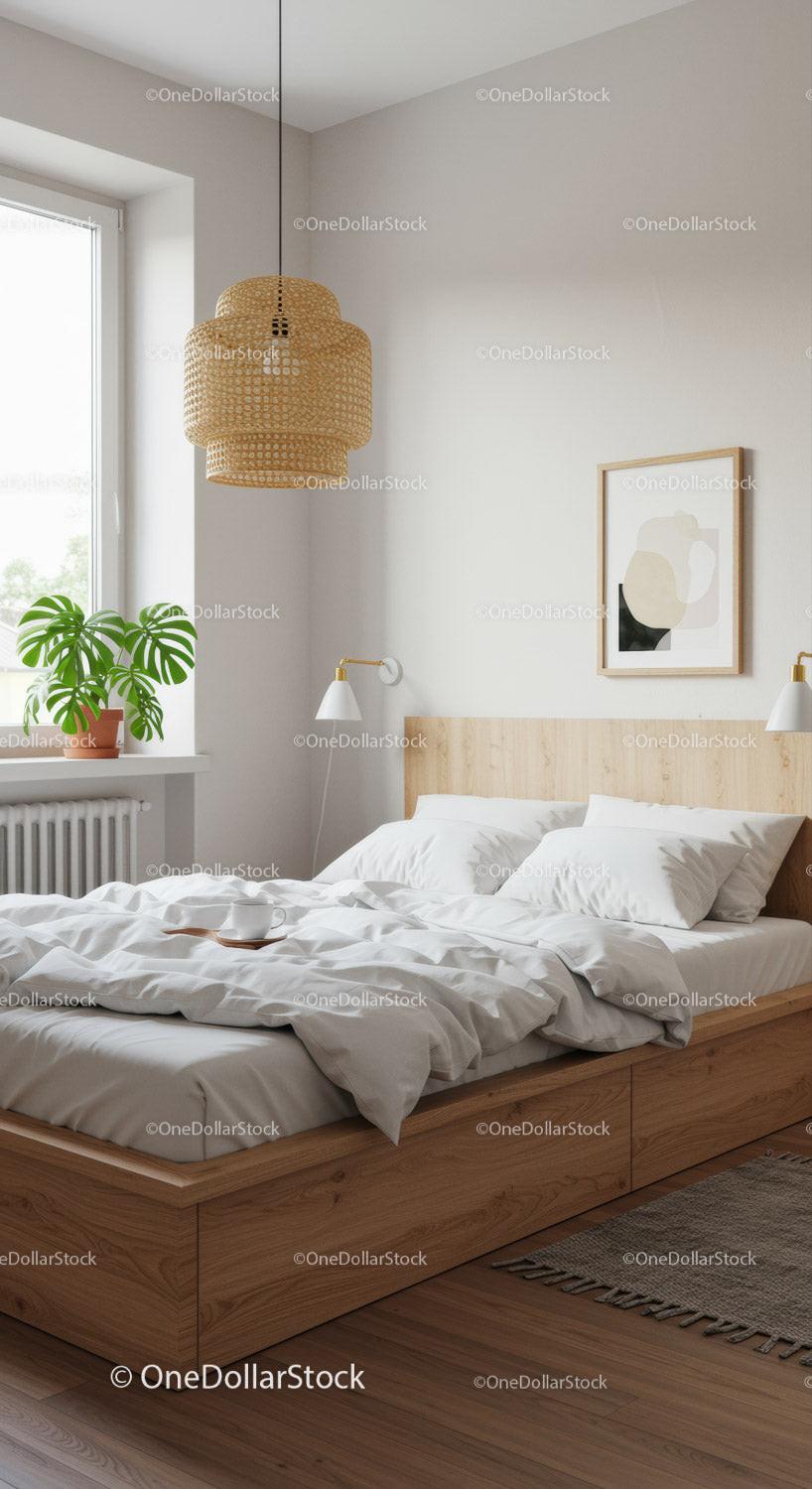 Minimalist bedroom with cozy bed and natural light