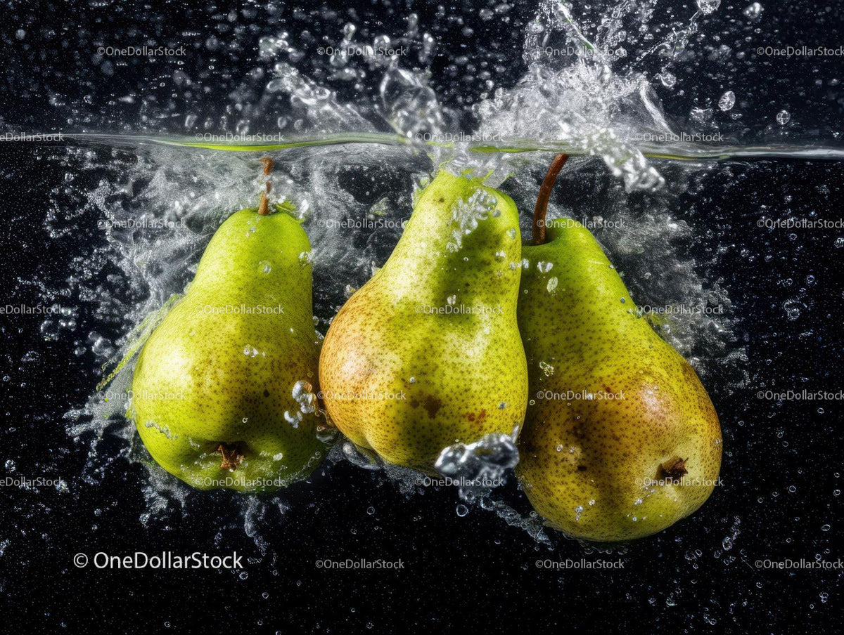 Fresh Green Pears Splashing into Water Underwater Photography