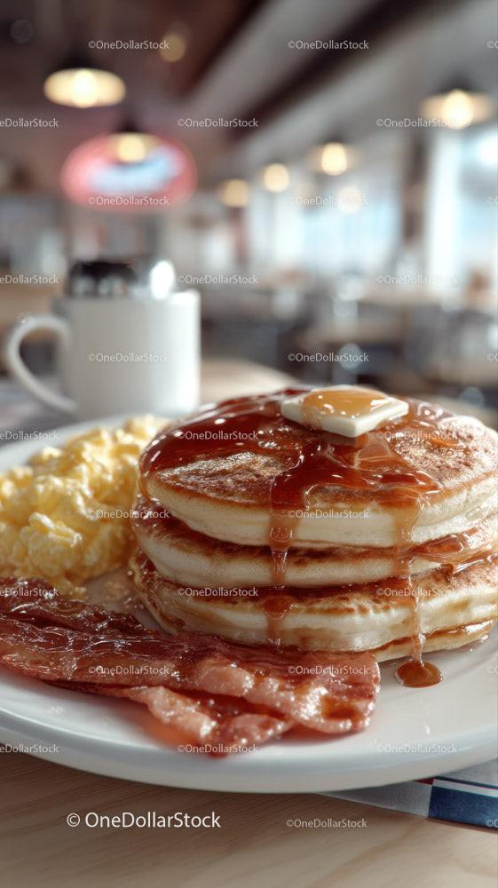Stack of Fluffy Pancakes with Syrup and Bacon for Breakfast or Brunch Stock Photo Bundle preview 23