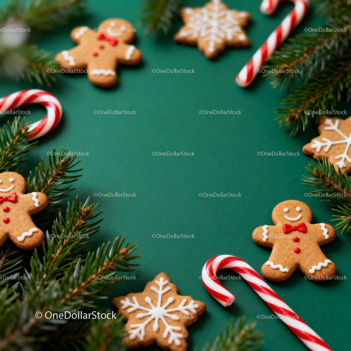 Festive Gingerbread Cookies with Candy Canes and Pine