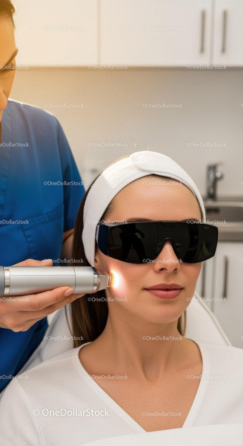 Woman Receiving Laser Skin Rejuvenation Treatment At Medical Clinic