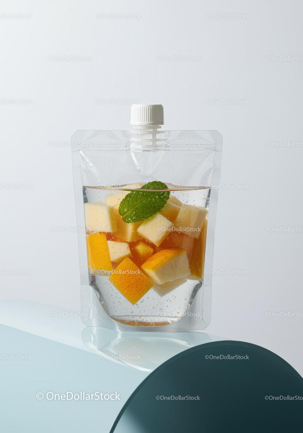 Infused Water with Fresh Fruit and Mint in Clear Pouch