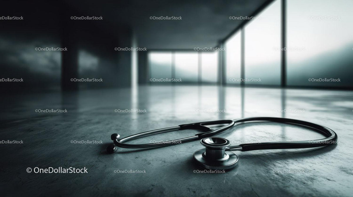 Stethoscope on clinical floor in modern hospital setting