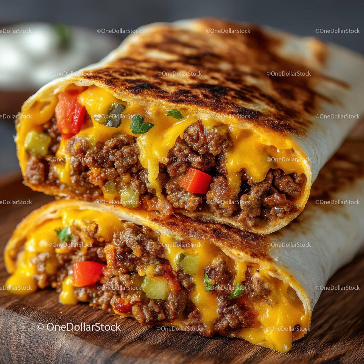 Hearty and Delicious Beef Burritos with Melted Cheddar Cheese