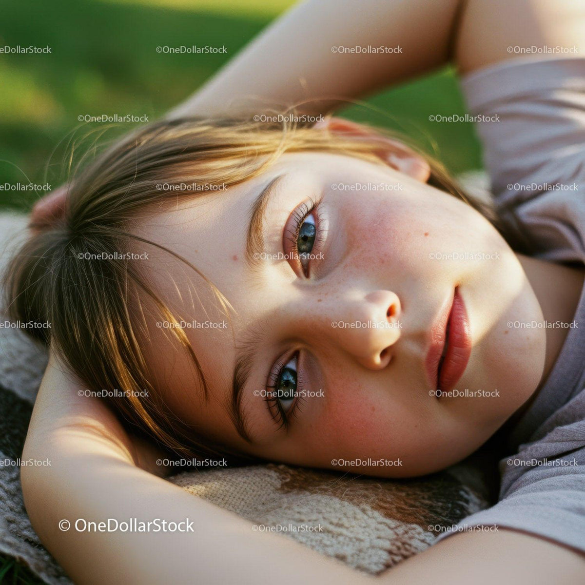 Thoughtful young girl resting outdoors on warm sunlight