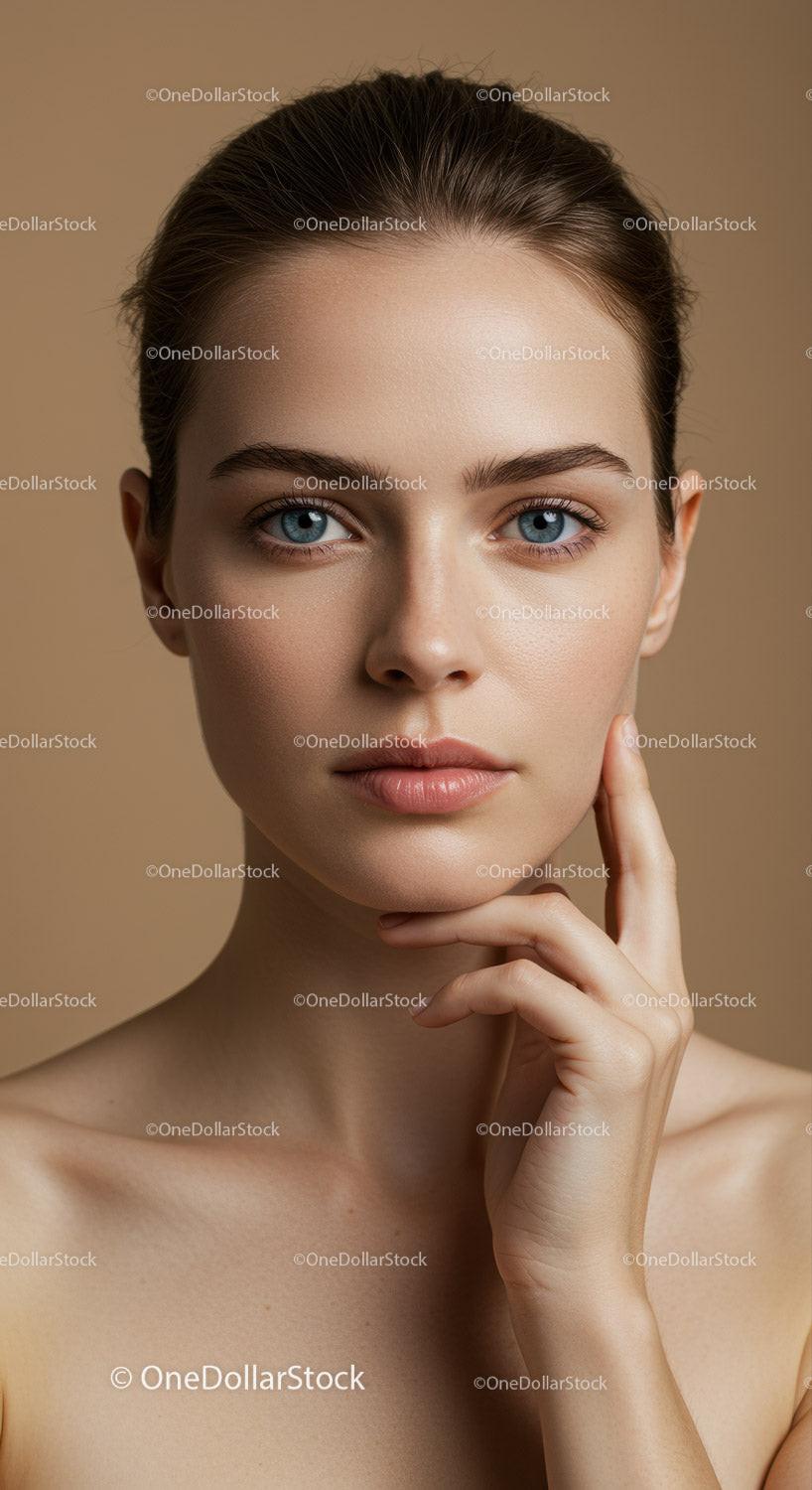 Close-Up of Young Woman with Blue Eyes and Natural Skincare Beauty