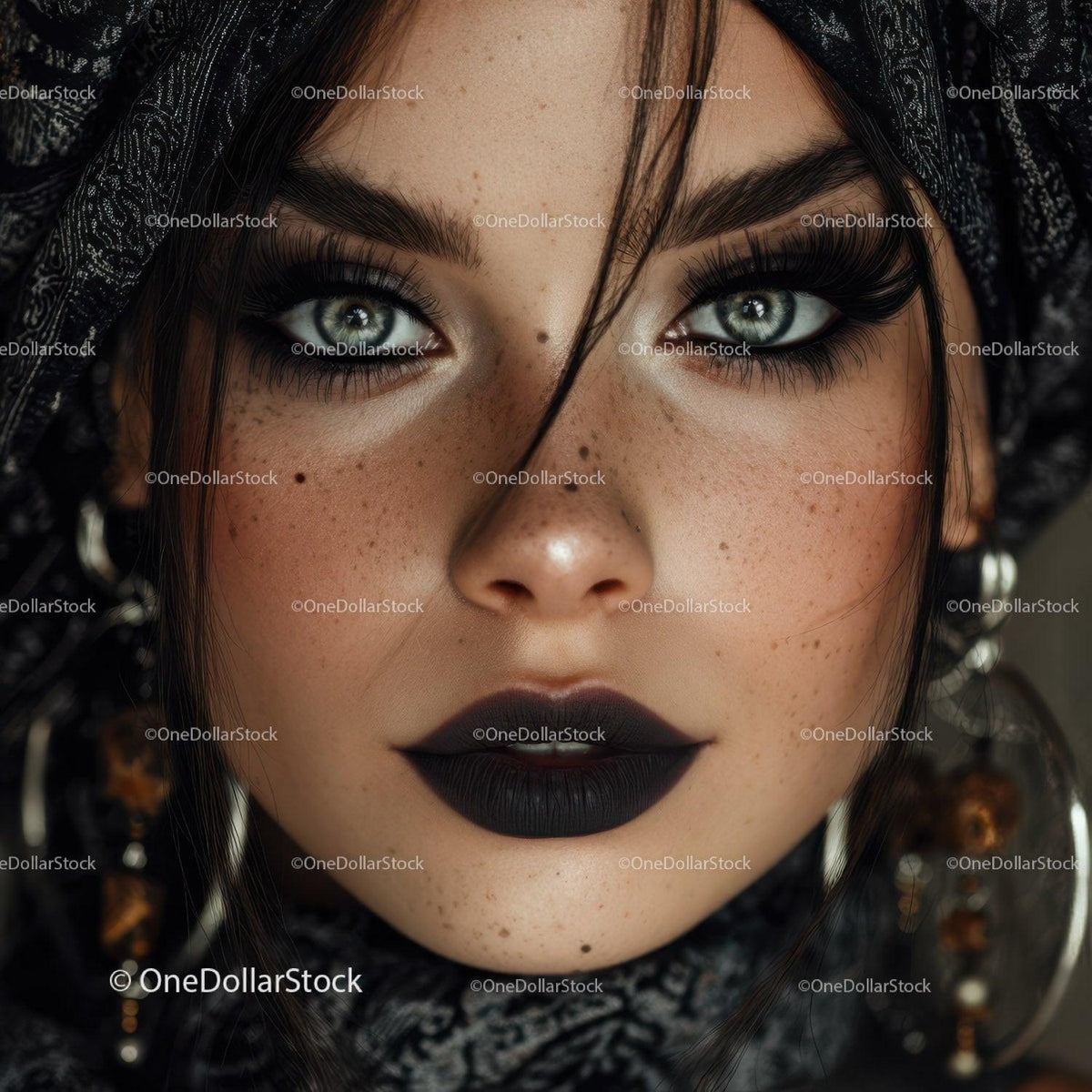 Glamorous Woman with Blue Eyes and Dark Makeup Stock Photo Bundle preview 12