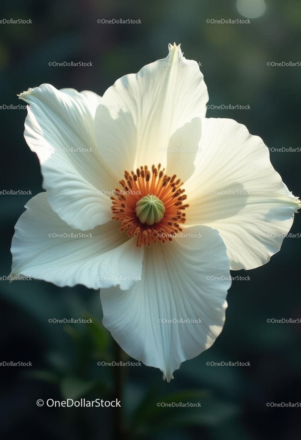 Elegant White Peony Bloom with Vibrant Orange Stamens Stock Photo Bundle preview 20