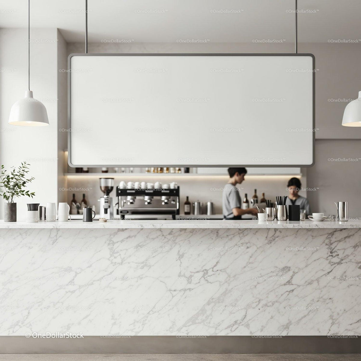 Modern coffee bar with marble counter and staff JPG Mockup Image preview