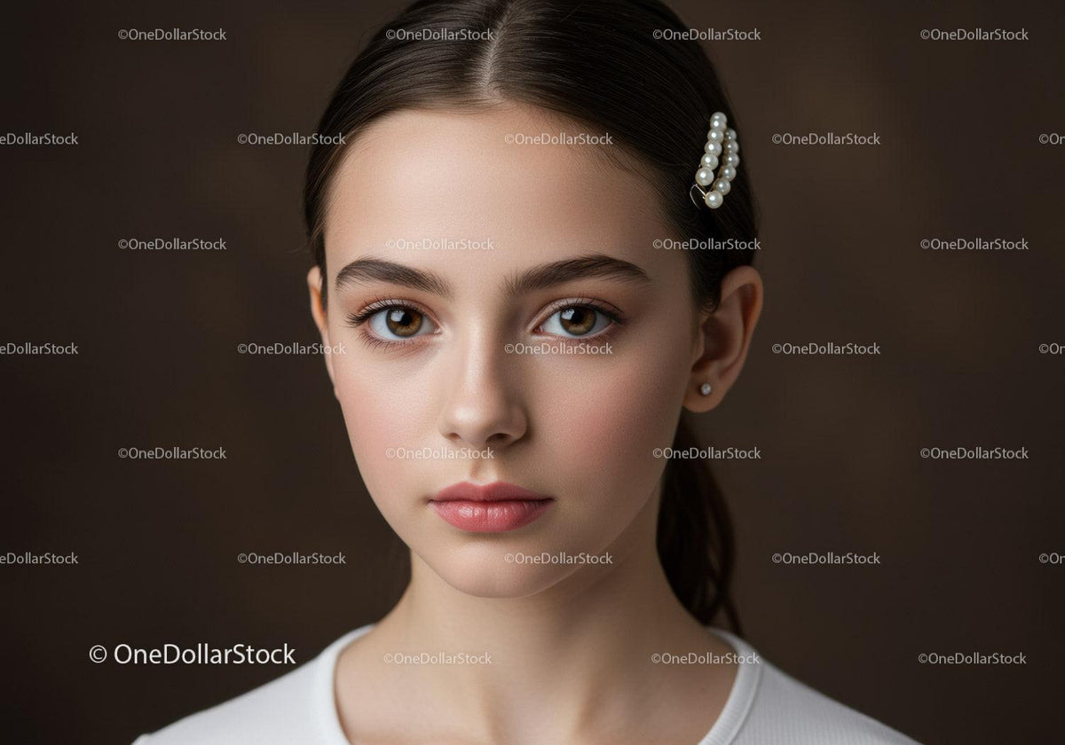 Elegant Young Woman with Pearl Hairpin in Beauty Portrait