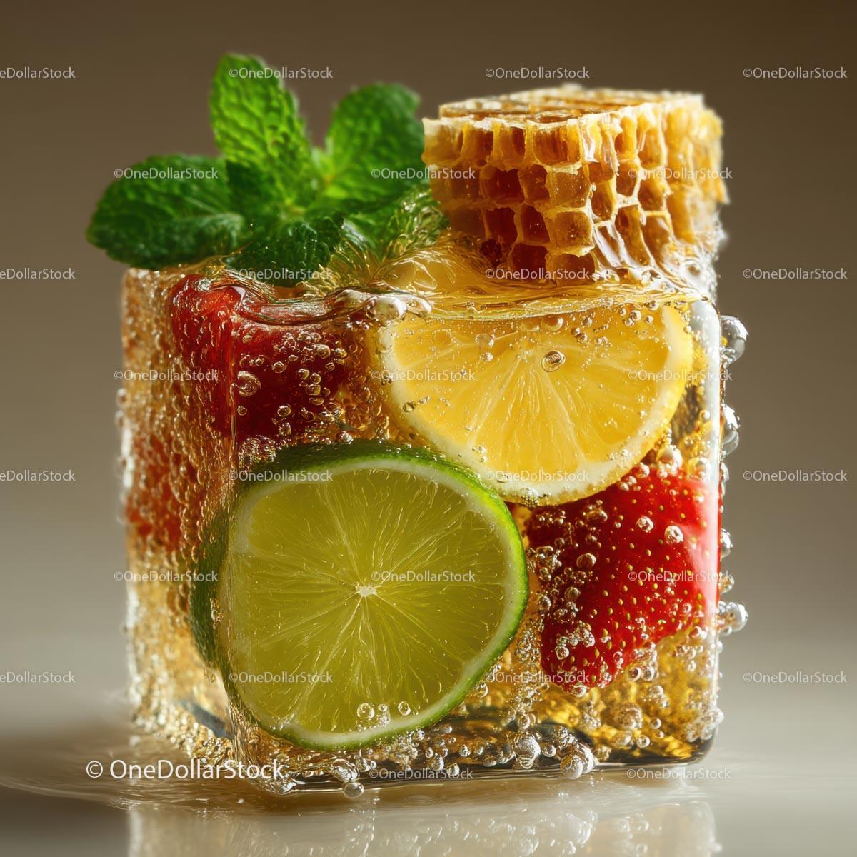 Fresh Honeycomb with Strawberries and Lime Garnish Stock Photo Bundle preview 11