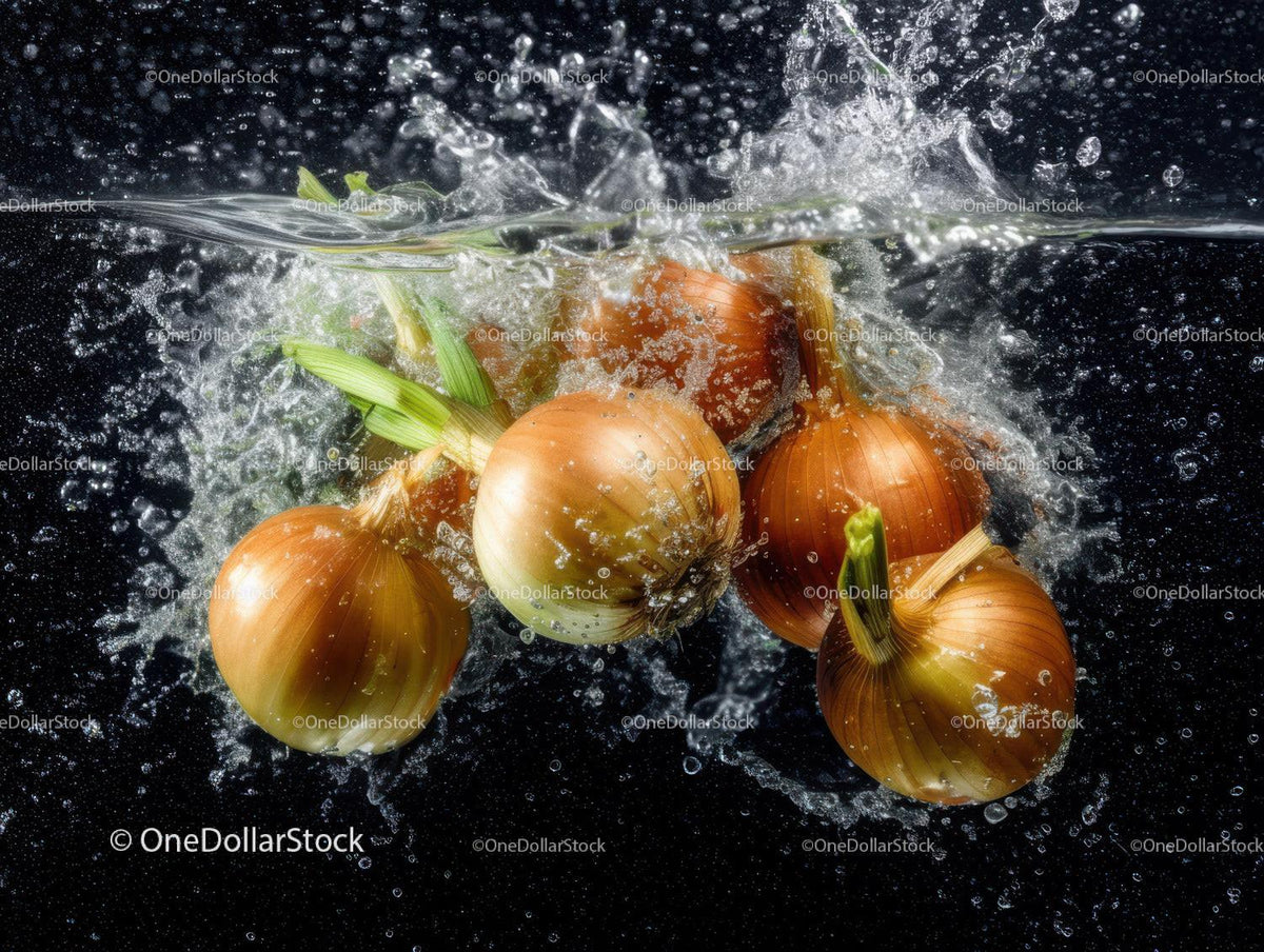 Fresh Brown Onions Splashing in Water with Dynamic Motion