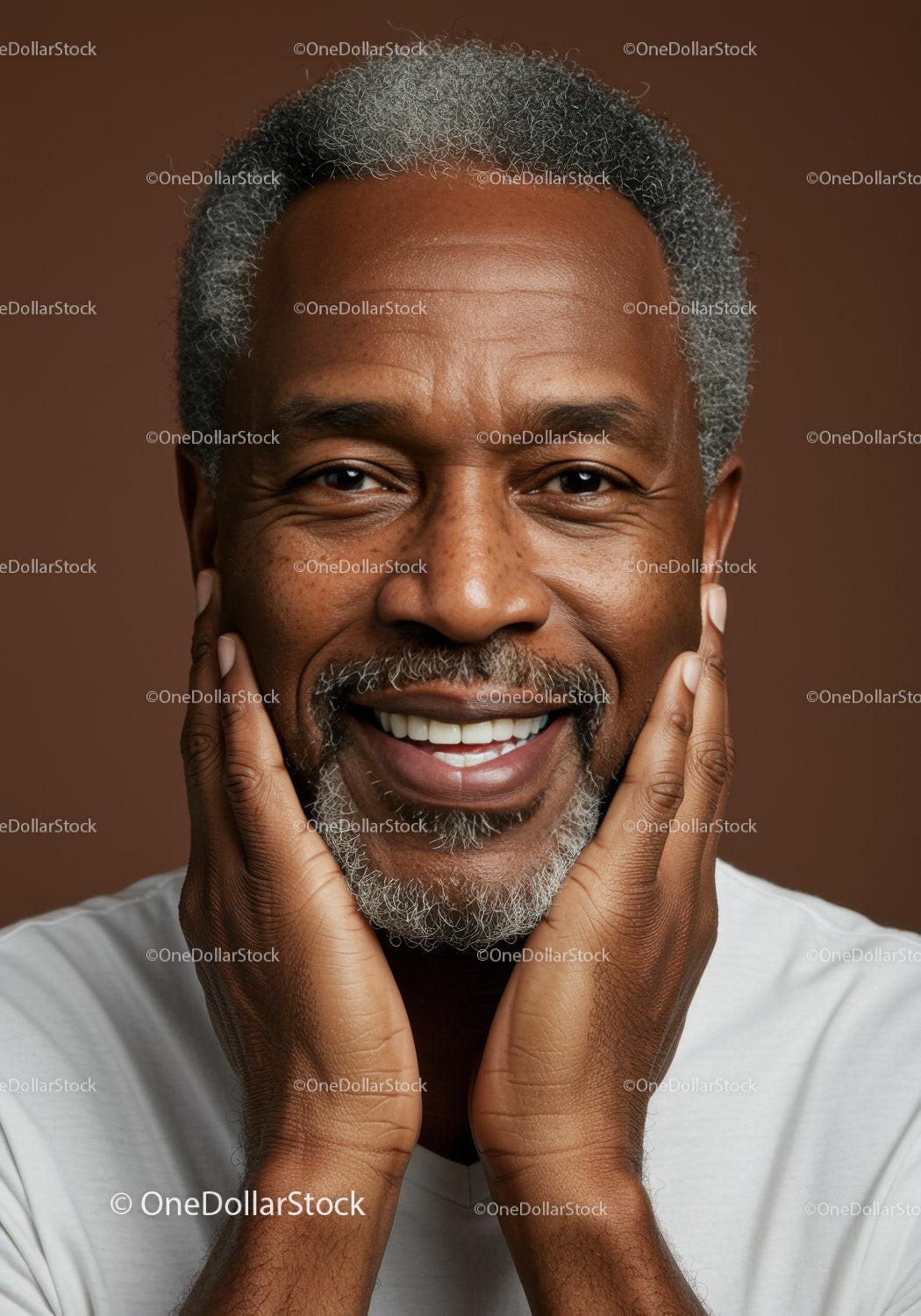 Happy Joyful Elderly Man with Gray Hair Smile Close-Up Portrait