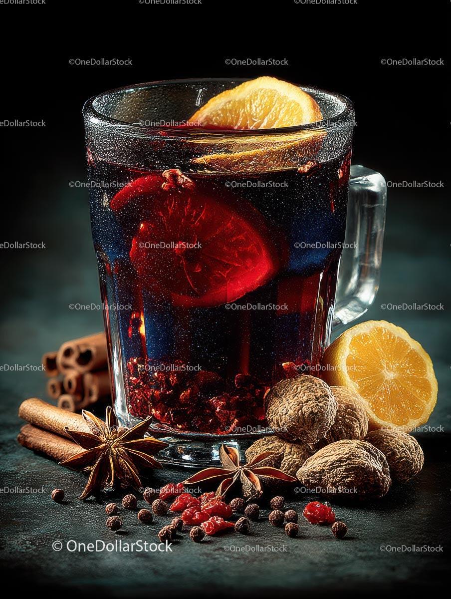 Cozy Mulled Wine with Spices and Citrus Garnish Stock Photo Bundle preview 19