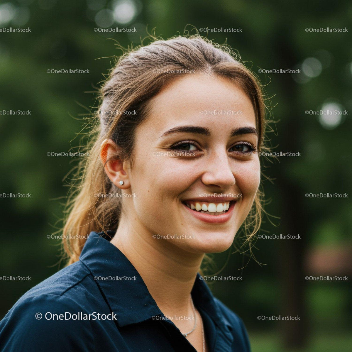 Smiling Young Woman Outdoors with Bright Natural Lighting and Cheerful Expression