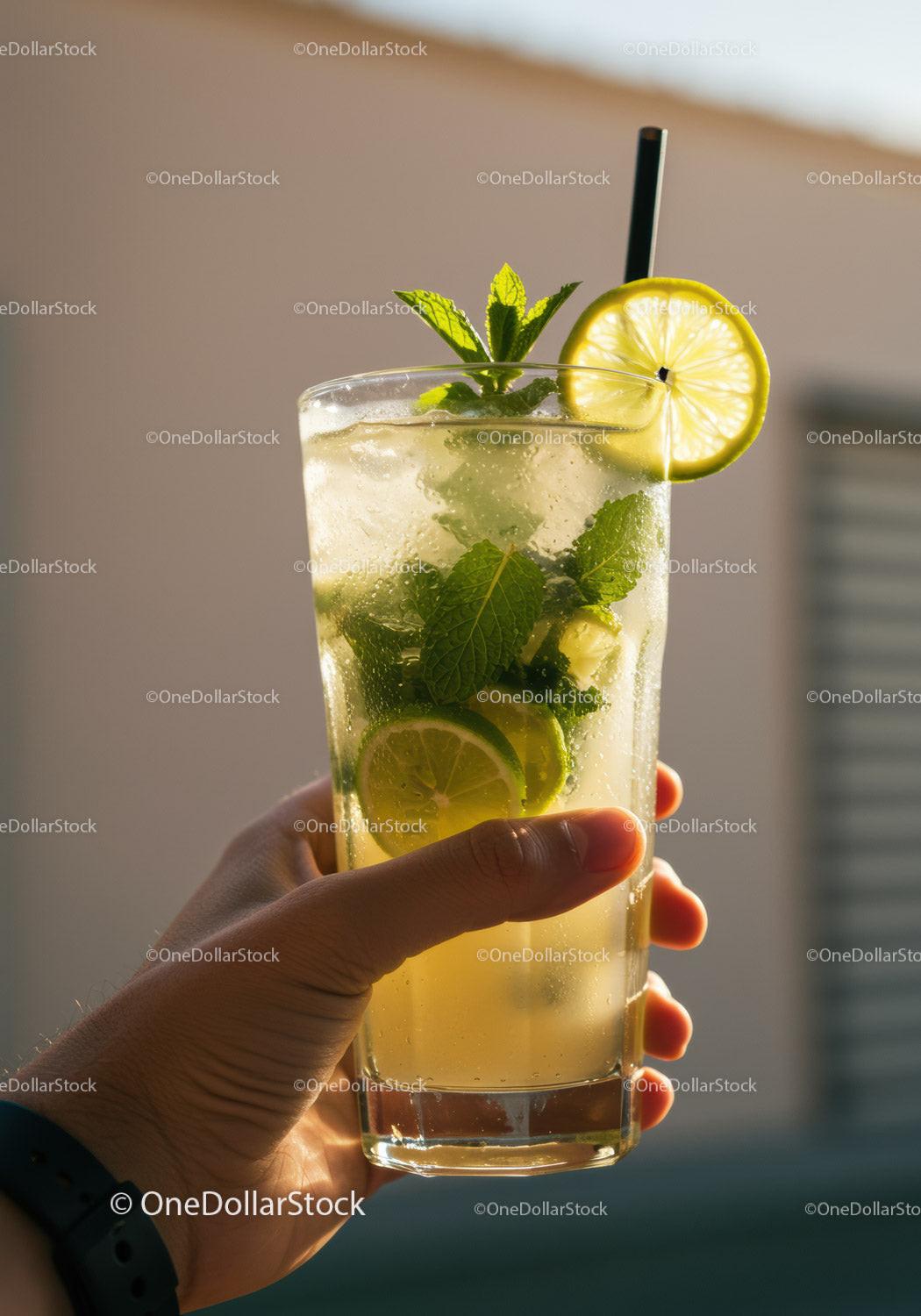 Refreshing mojito cocktail with lime and mint leaves