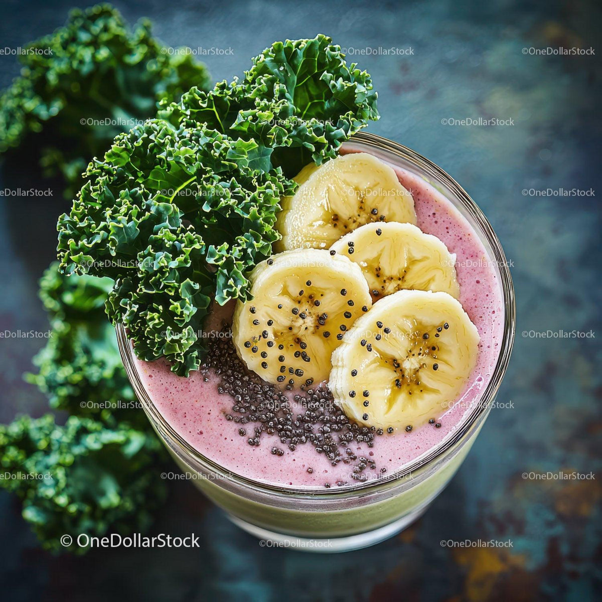 Banana and Chia Seed Smoothie with Kale and Berries