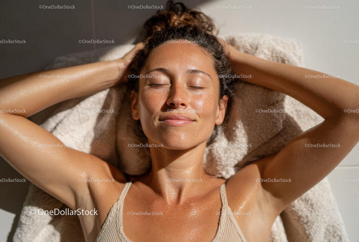 Woman Relaxing and Sunbathing with Glowing Skin in Outdoor Sunlight