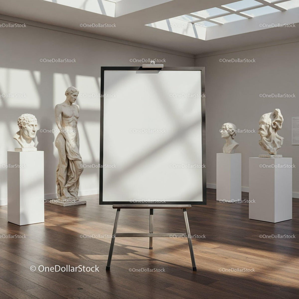 Blank Canvas in Bright Modern Art Gallery Space JPG Mockup Image preview